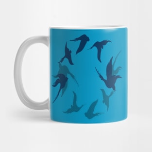 Swallows In Flight Stylized Silhouette Art Aqua Blue Mug